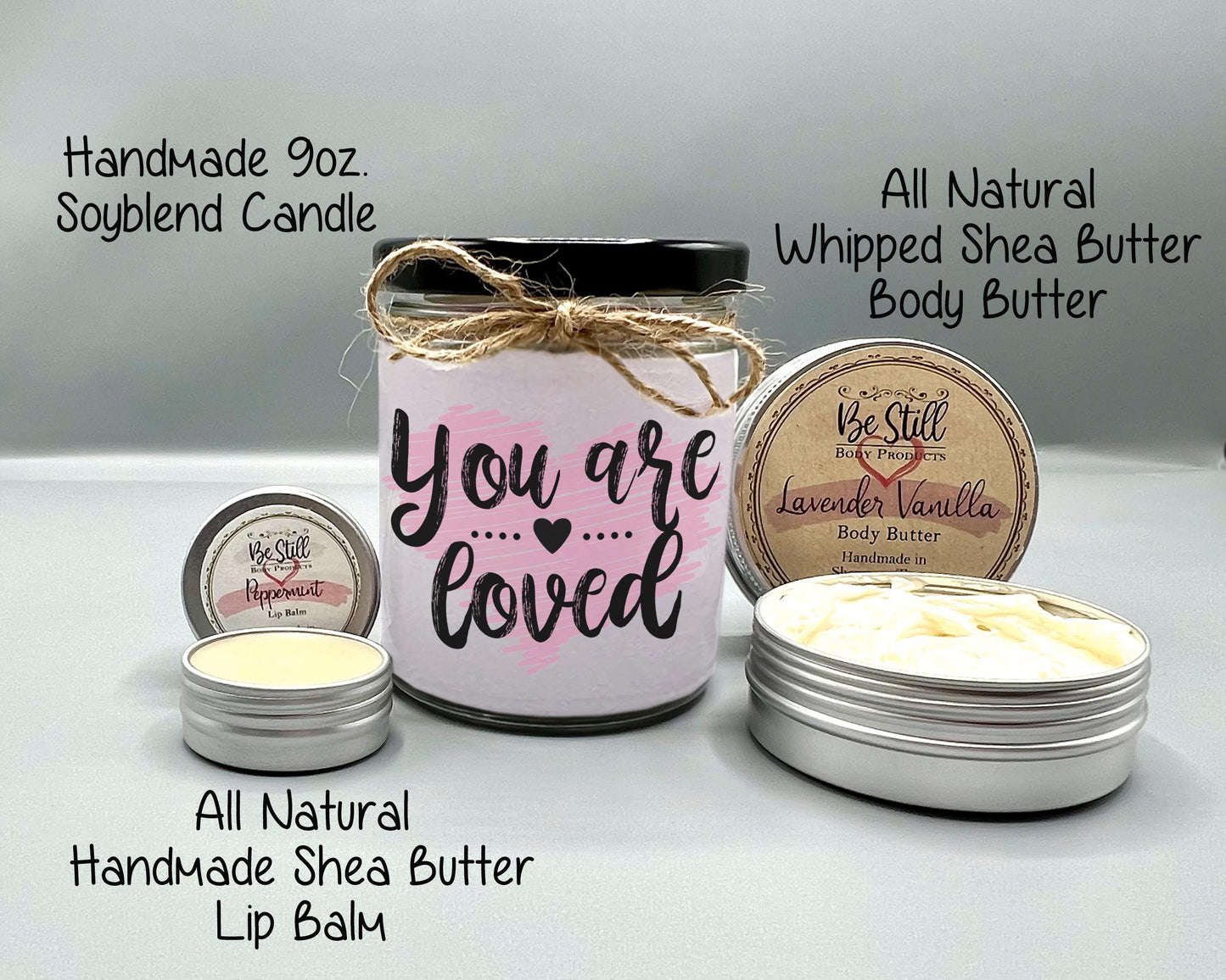 You Are Loved Gift Box, T-Shirt, Candle, Glass Can, Handmade Spa Items, Care Package for Her, Gift for Her