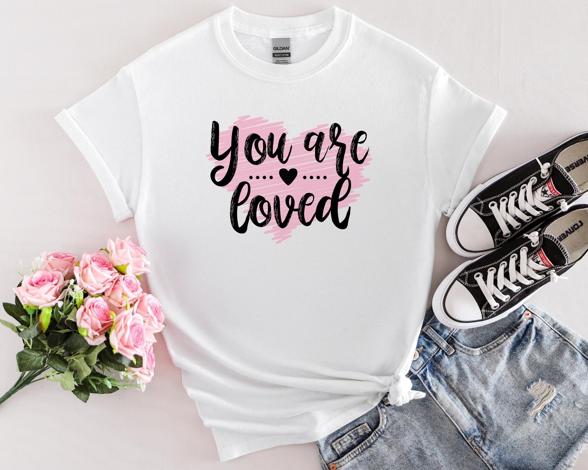 You Are Loved Gift Box, T-Shirt, Candle, Glass Can, Handmade Spa Items, Care Package for Her, Gift for Her